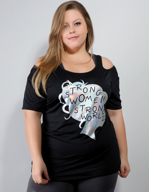 Blusa Plus Size com Estampa em Dry Fit Preto | Ref: 4.4.1751STRONG-01