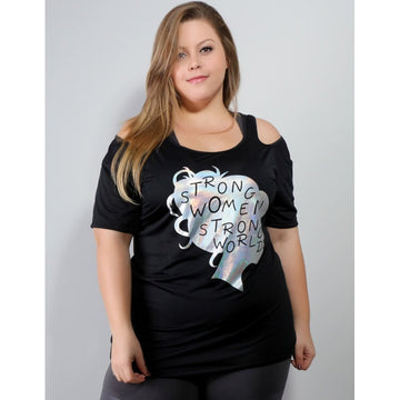 Blusa Plus Size com Estampa em Dry Fit Preto | Ref: 4.4.1751STRONG-01