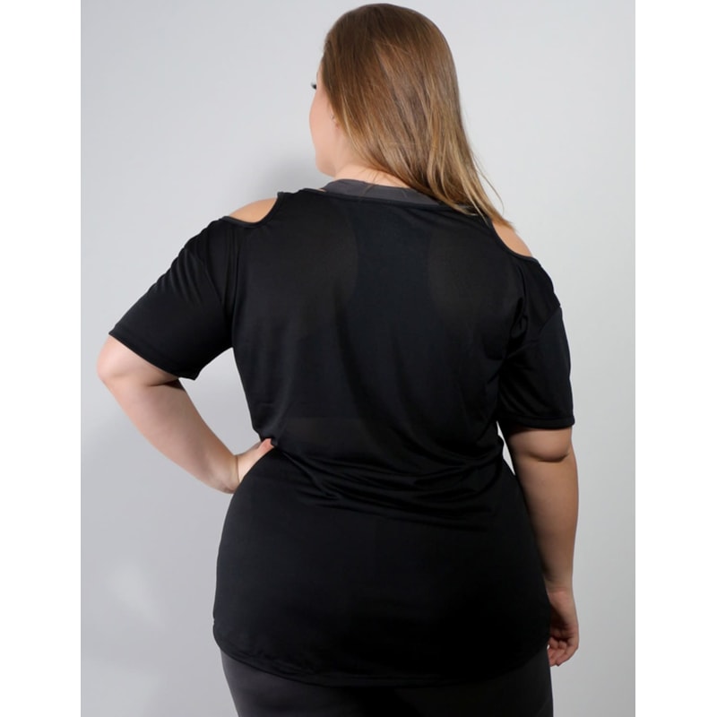 Blusa Plus Size com Estampa em Dry Fit Preto | Ref: 4.4.1751STRONG-01