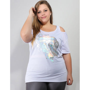 Blusa Plus Size com Estampa em Dry Fit Branca | Ref: 4.4.1751STRONG-02