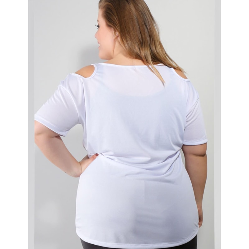 Blusa Plus Size com Estampa em Dry Fit Branca | Ref: 4.4.1751STRONG-02
