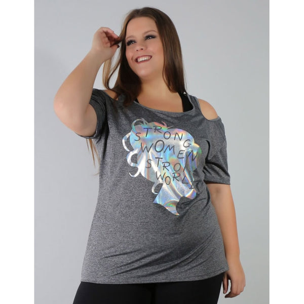 Blusa Plus Size em Dry Fit Mescla com Estampa | Ref: 4.4.1751STRONG-03