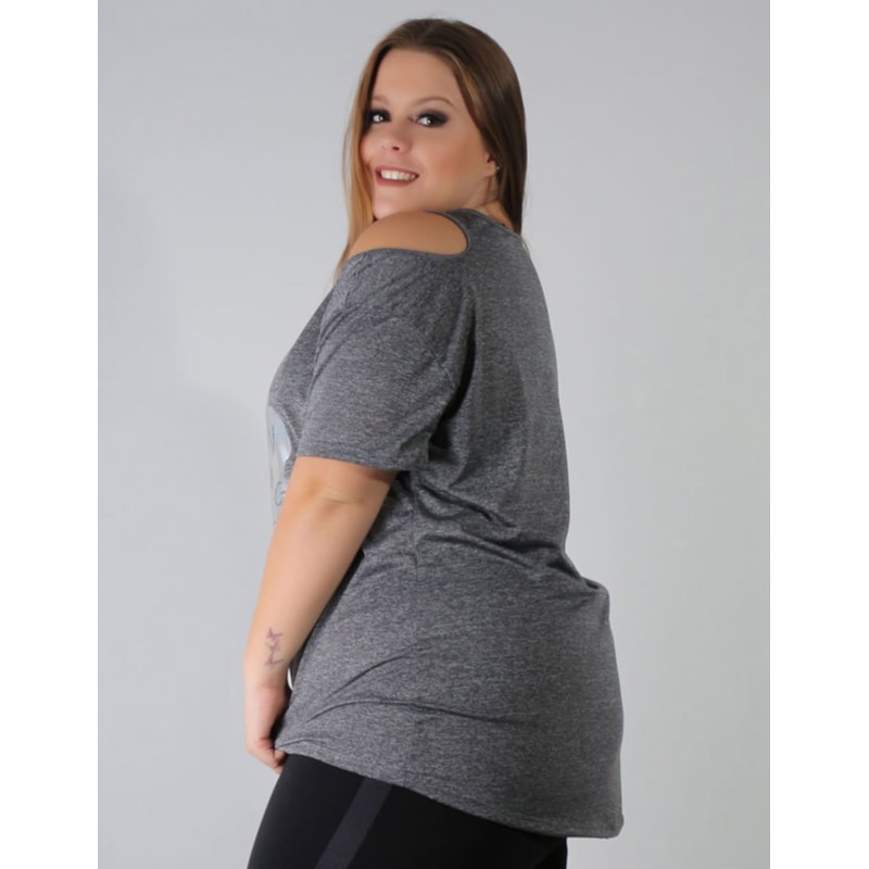 Blusa Plus Size em Dry Fit Mescla com Estampa | Ref: 4.4.1751STRONG-03