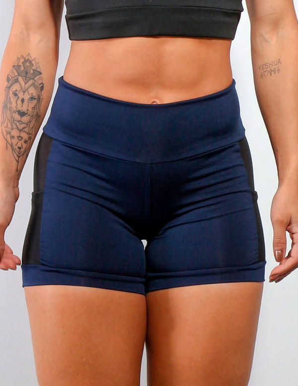 Shortinho Fitness Azul Marinho com Tela e Bolsos | Ref: 4.4.4207-18