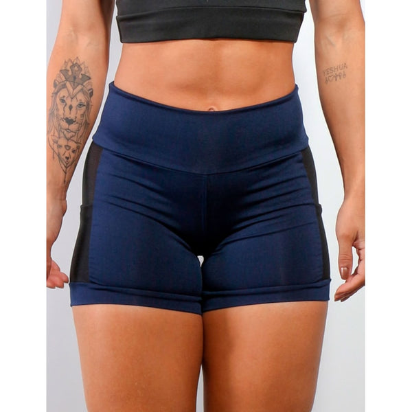 Shortinho Fitness Azul Marinho com Tela e Bolsos | Ref: 4.4.4207-18