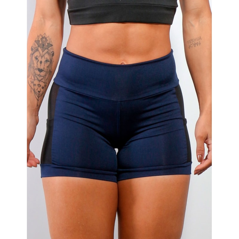Shortinho Fitness Azul Marinho com Tela e Bolsos | Ref: 4.4.4207-18