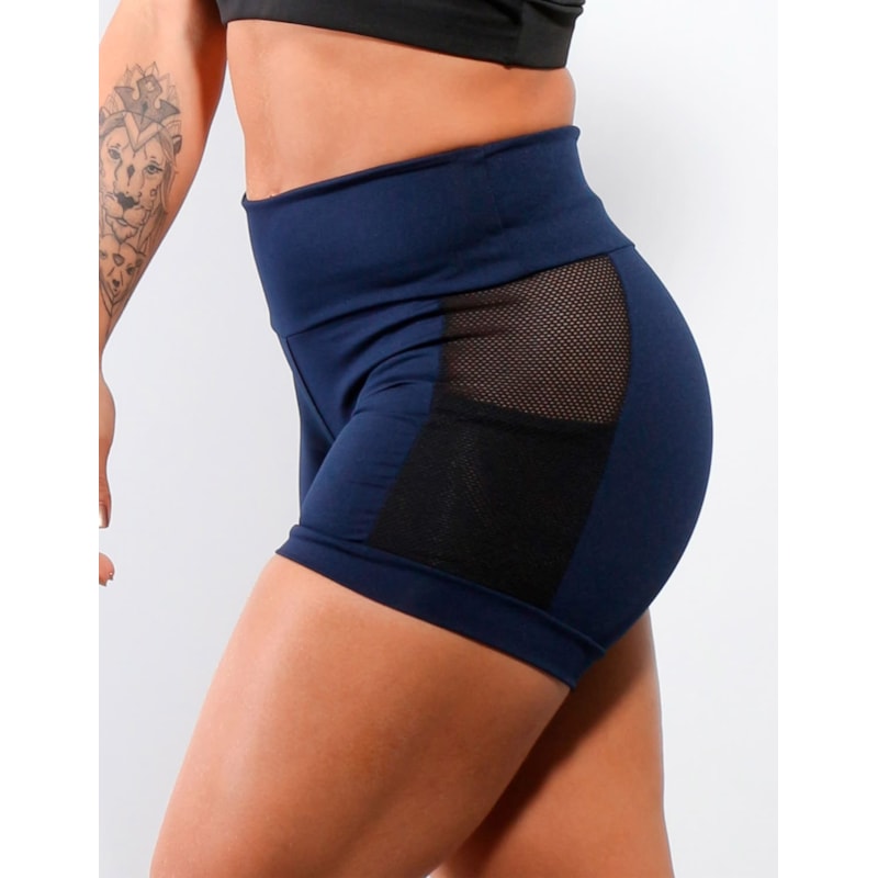 Shortinho Fitness Azul Marinho com Tela e Bolsos | Ref: 4.4.4207-18