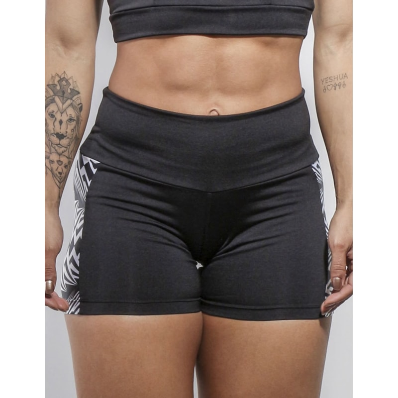 Short Preto com Recortes em Cirrê Estampado | Ref: 4.4.4165-3102