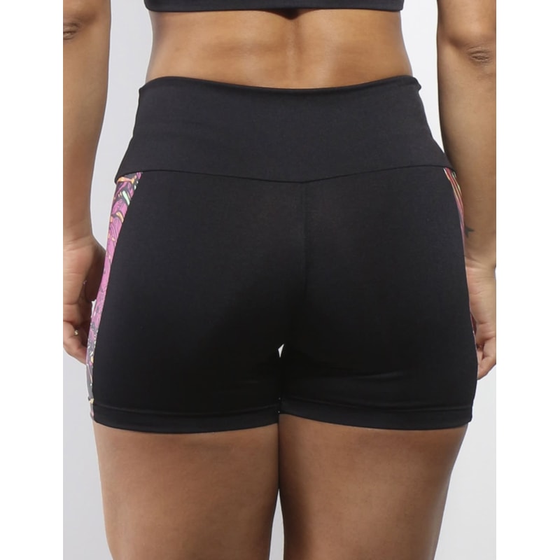 Short Feminino Preto com Cortes em Cirrê Estampado | Ref: 4.4.4165-3103
