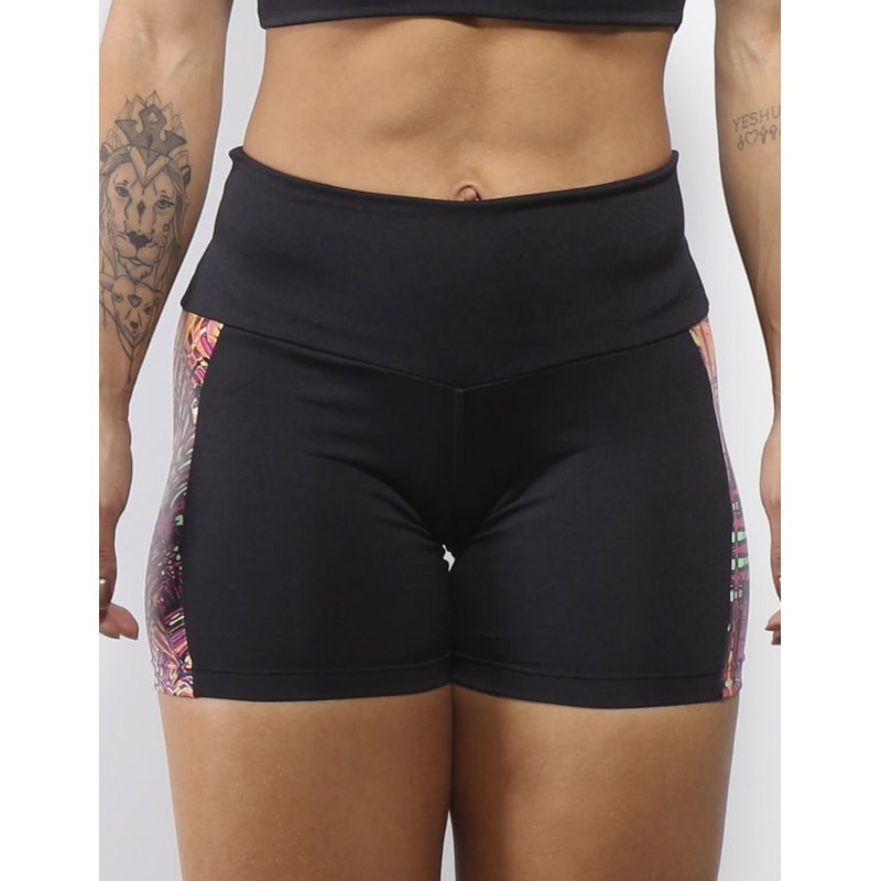 Short Feminino Preto com Cortes em Cirrê Estampado | Ref: 4.4.4165-3103