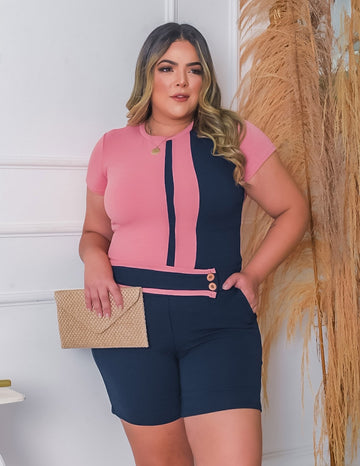 Conjunto Feminino Crepe de Alfaiataria com Short e Blusa | Ref: RCJ04-1819