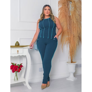 Conjunto em Crepe de Alfaiataria Feminino com Calça e Blusa | Ref: PRCJ08-3038