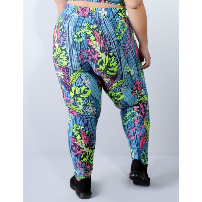 Calça Plus Size Estampada com Recorte de Tela nas Pernas | Ref: 4.4.1770-3099