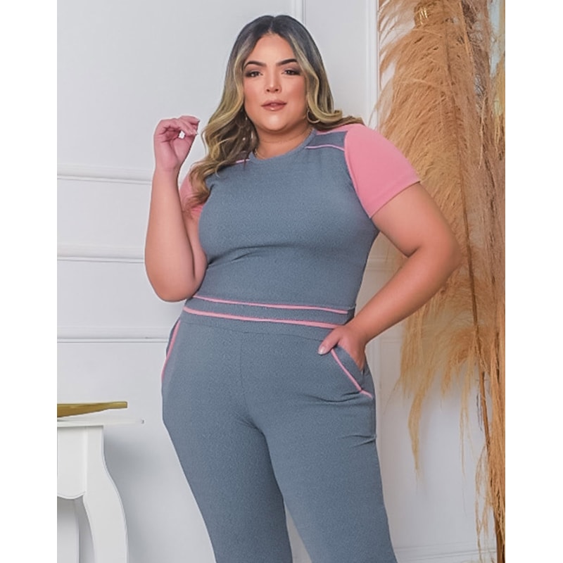 Conjunto com Calça e Blusa em Crepe de Alfaiataria | Ref: RCJ03-0319