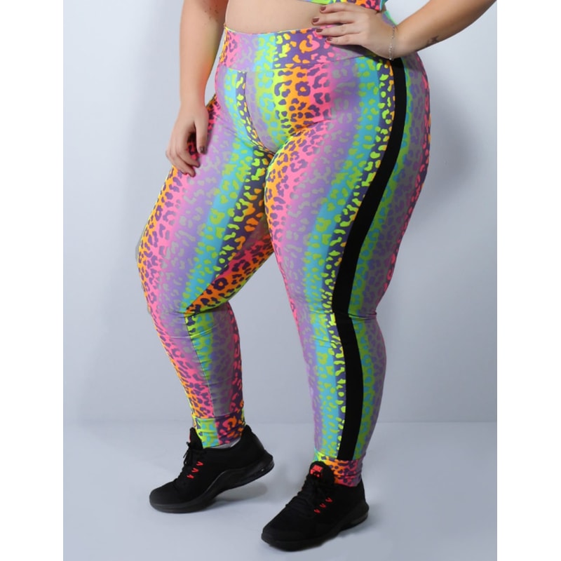 Calça Fitness Plus Size Estampada com Recortes Laterais | Ref: 4.4.4151-3092