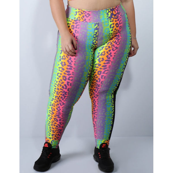 Calça Fitness Plus Size Estampada com Recortes Laterais | Ref: 4.4.4151-3092