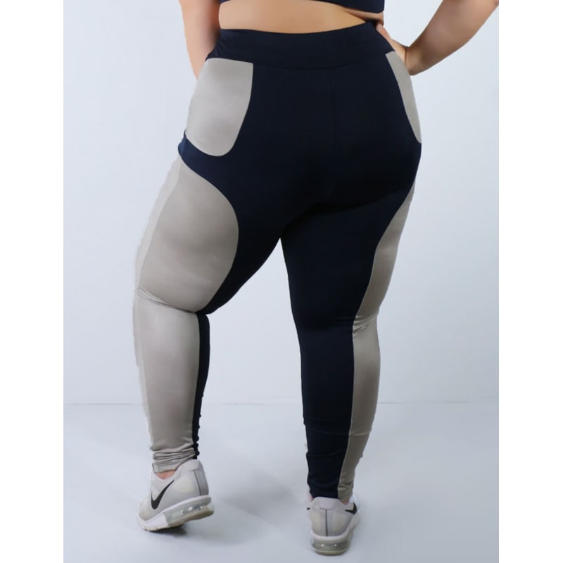 Calça Plus Size Azul Marinho com Recortes em Cirrê Prata | Ref: 4.4.4133-1845