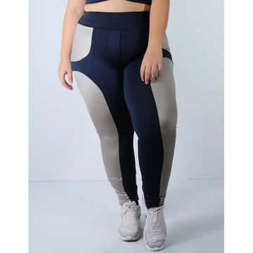 Calça Plus Size Azul Marinho com Recortes em Cirrê Prata | Ref: 4.4.4133-1845