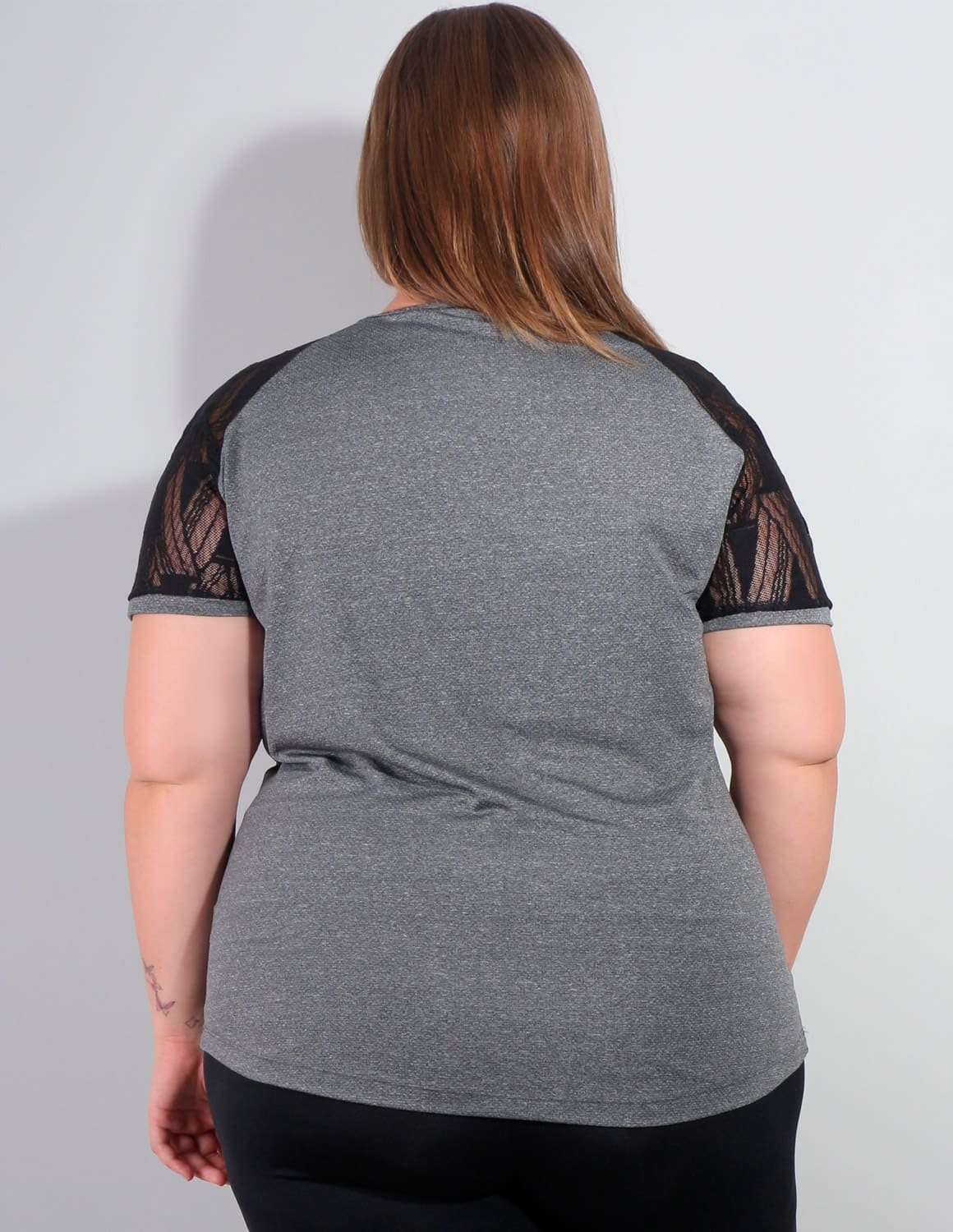 Camiseta Feminina Plus Size em Dry Fit Mescla com Recorte em Tela | Ref: 4.4.4142-03