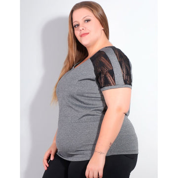 Camiseta Feminina Plus Size em Dry Fit Mescla com Recorte em Tela | Ref: 4.4.4142-03