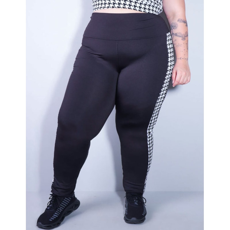 Calça Plus Size Preta com Recortes Laterais em Jacquard | Ref: 4.4.4308-3236