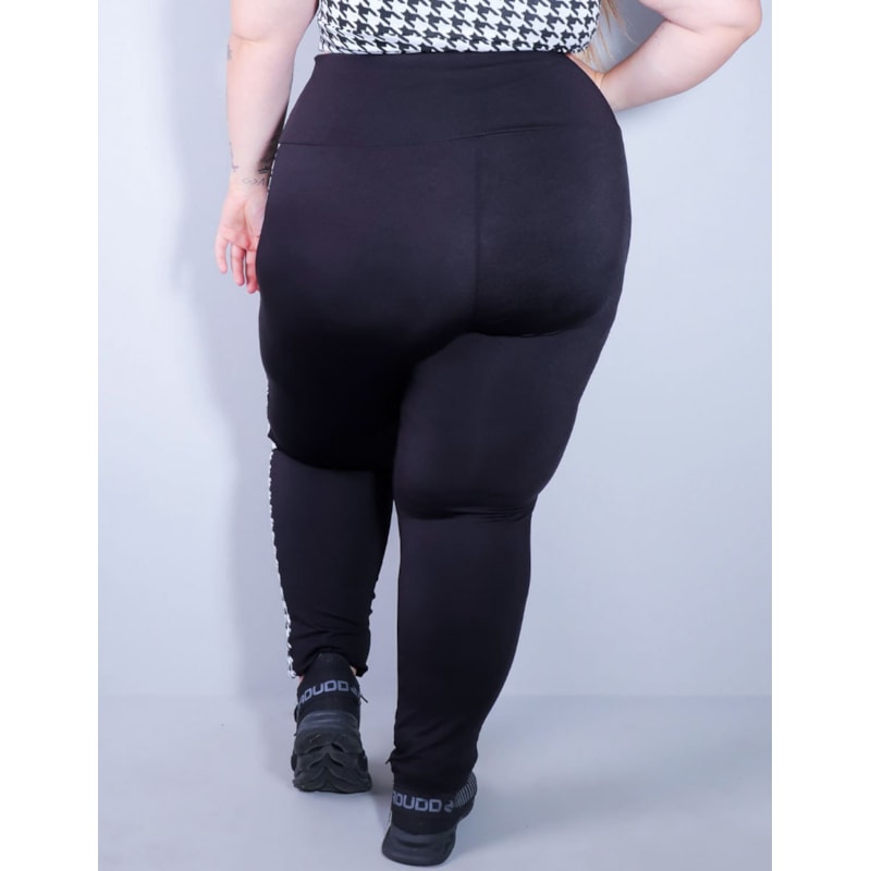 Calça Plus Size Preta com Recortes Laterais em Jacquard | Ref: 4.4.4308-3236