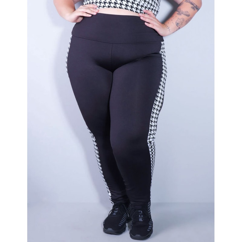 Calça Plus Size Preta com Recortes Laterais em Jacquard | Ref: 4.4.4308-3236