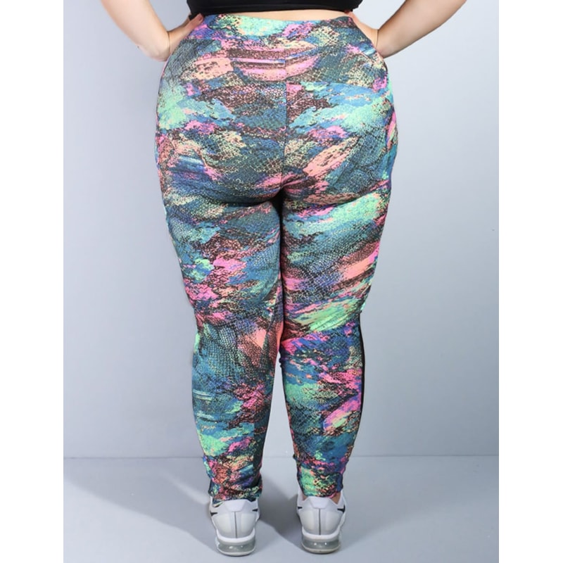 Calça Fitness Plus Size Estampada com Tule nas Laterais | Ref: 4.4.1768-957