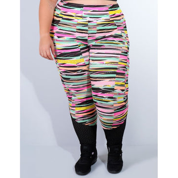 Calça Plus Size Estampada com Tela de Poliamida Preta | Ref: 4.4.4225-3128