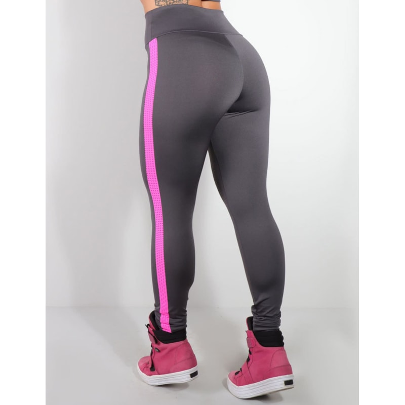 Calça Punho Grafite com Recortes de Tela de Poliamida Rosa | Ref: 4.4.4259-2821
