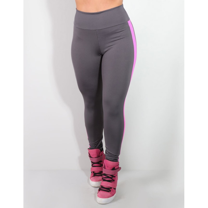 Calça Punho Grafite com Recortes de Tela de Poliamida Rosa | Ref: 4.4.4259-2821