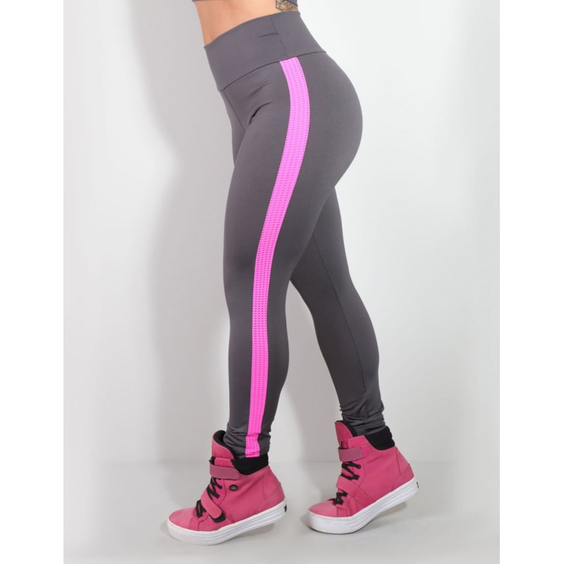 Calça Punho Grafite com Recortes de Tela de Poliamida Rosa | Ref: 4.4.4259-2821