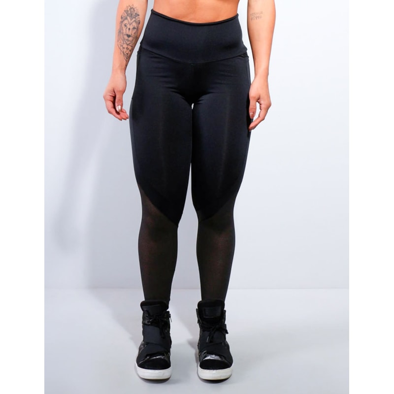 Calça Preta com Bolsos e Tela | Ref: 4.4.4170-01