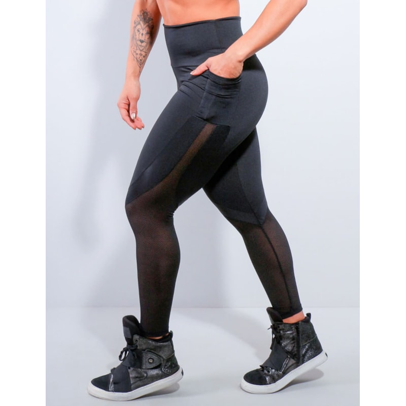 Calça Preta com Bolsos e Tela | Ref: 4.4.4170-01