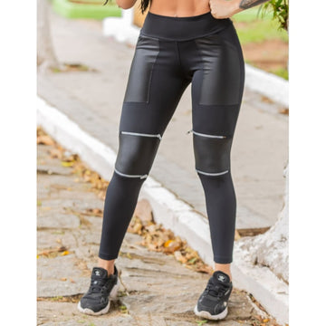 Calça Fitness em poliamida com Detalhes em Zíper e Bolsos Laterais | Ref: 3.3.2221-01