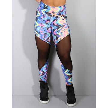 Calça Legging Estampada com Cortes em Tule Preto | Ref: 4.4.1712-3036