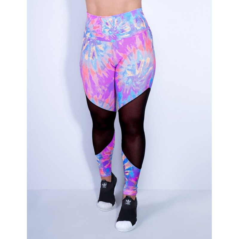 Calça Feminina Fitness Estampada com Tule Preto | Ref: 4.4.1712-3173