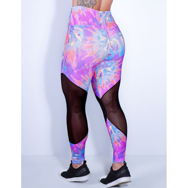 Calça Feminina Fitness Estampada com Tule Preto | Ref: 4.4.1712-3173