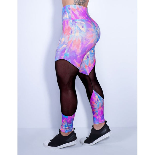 Calça Feminina Fitness Estampada com Tule Preto | Ref: 4.4.1712-3173