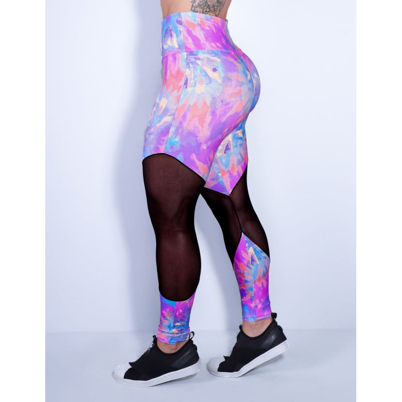 Calça Feminina Fitness Estampada com Tule Preto | Ref: 4.4.1712-3173