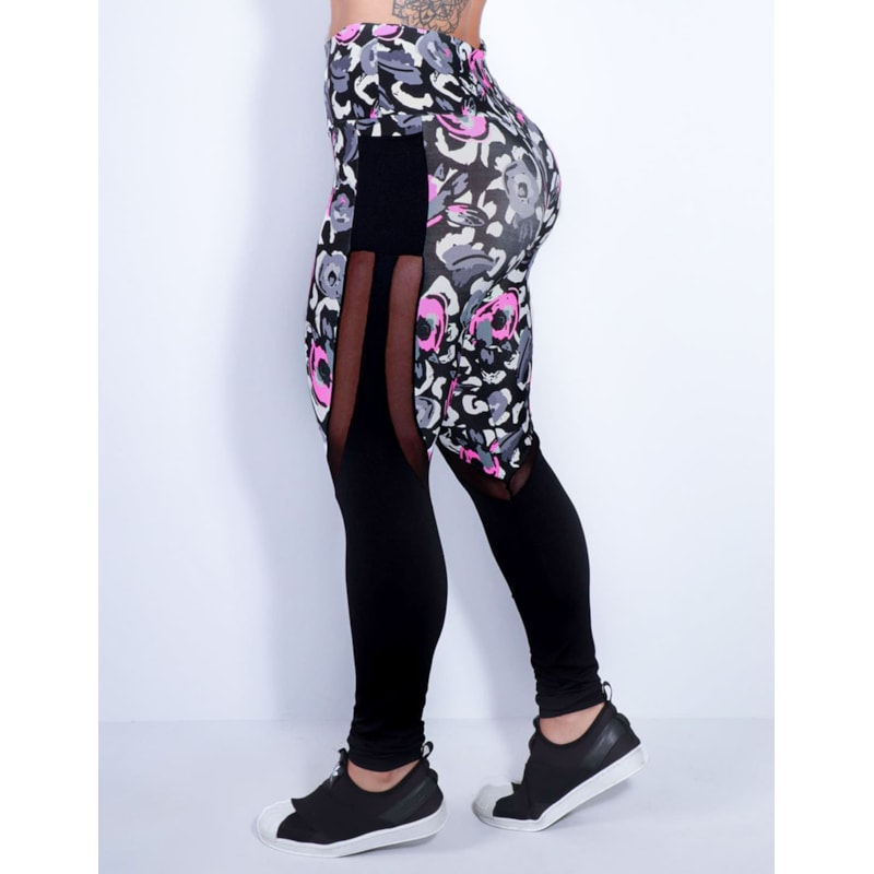 Calça Legging Estampada com Bolsos e Tule | Ref: 4.4.1815-3178