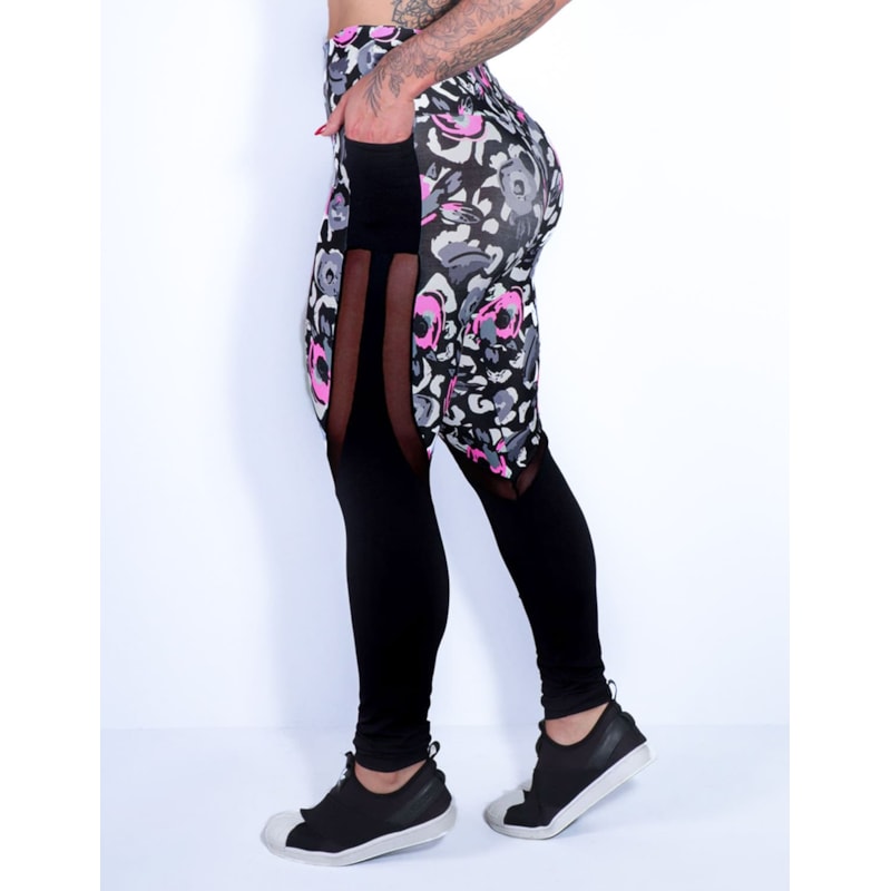 Calça Legging Estampada com Bolsos e Tule | Ref: 4.4.1815-3178