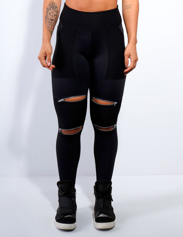 Calça Fitmoda Em Poliamida Com Zíper E Bolsos