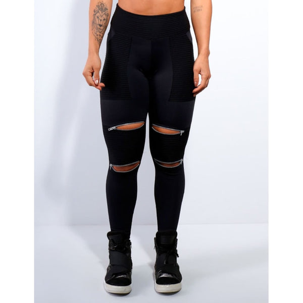 Calça Fitmoda Em Poliamida Com Zíper E Bolsos