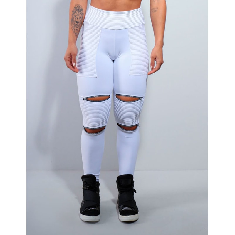 Calça em Poliamida Branca com Bolsos e Zíper | Ref: 3.3.2439-02