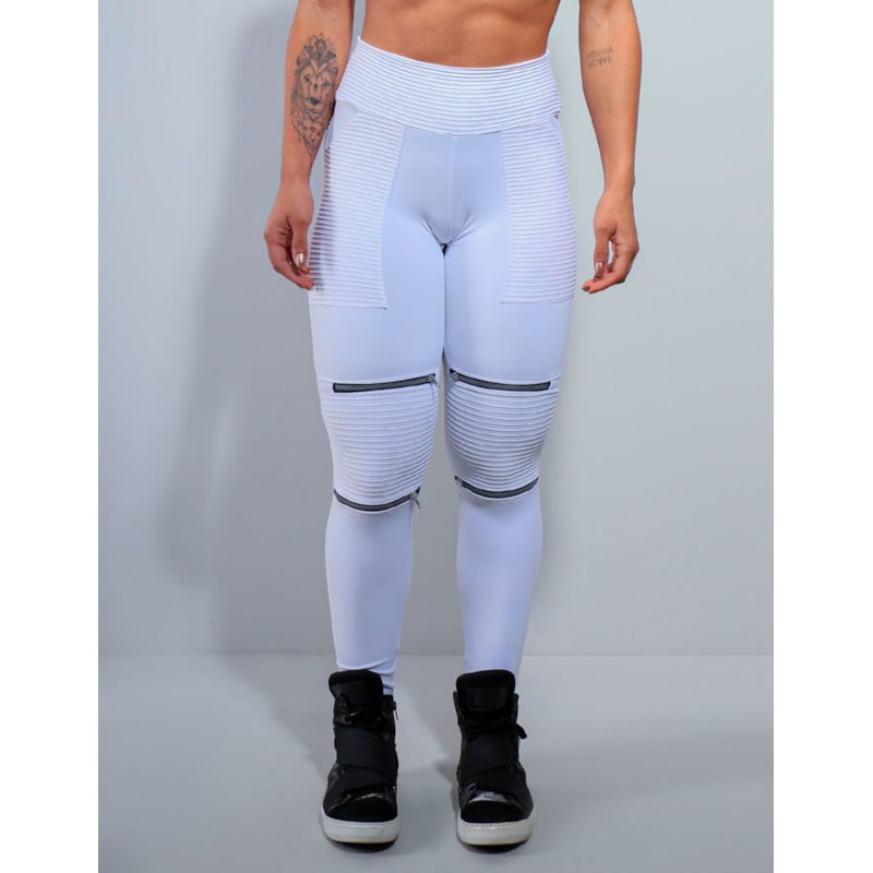 Calça em Poliamida Branca com Bolsos e Zíper | Ref: 3.3.2439-02