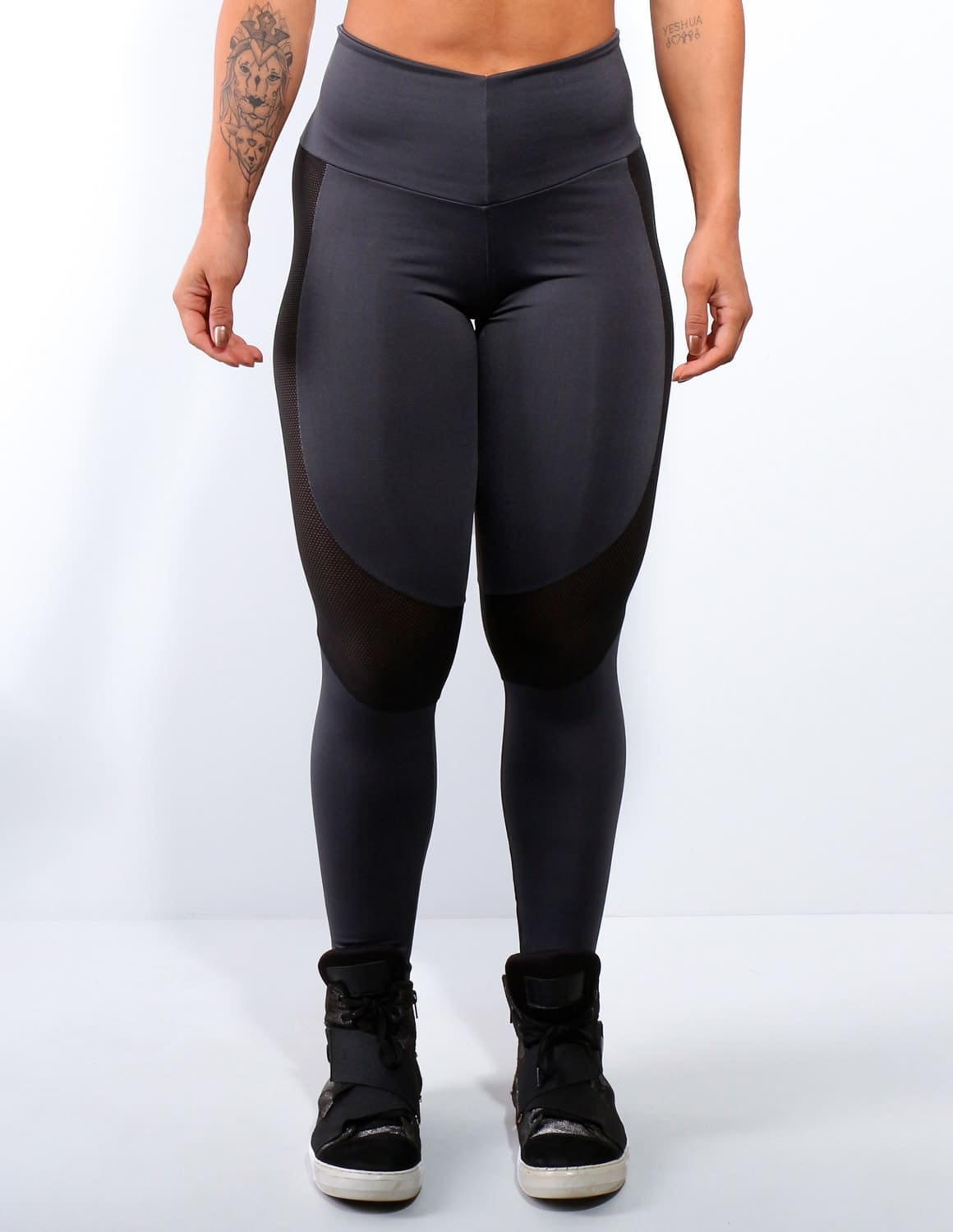Calça Fitness Grafite com Tela Preta | Ref: 4.4.4172-28