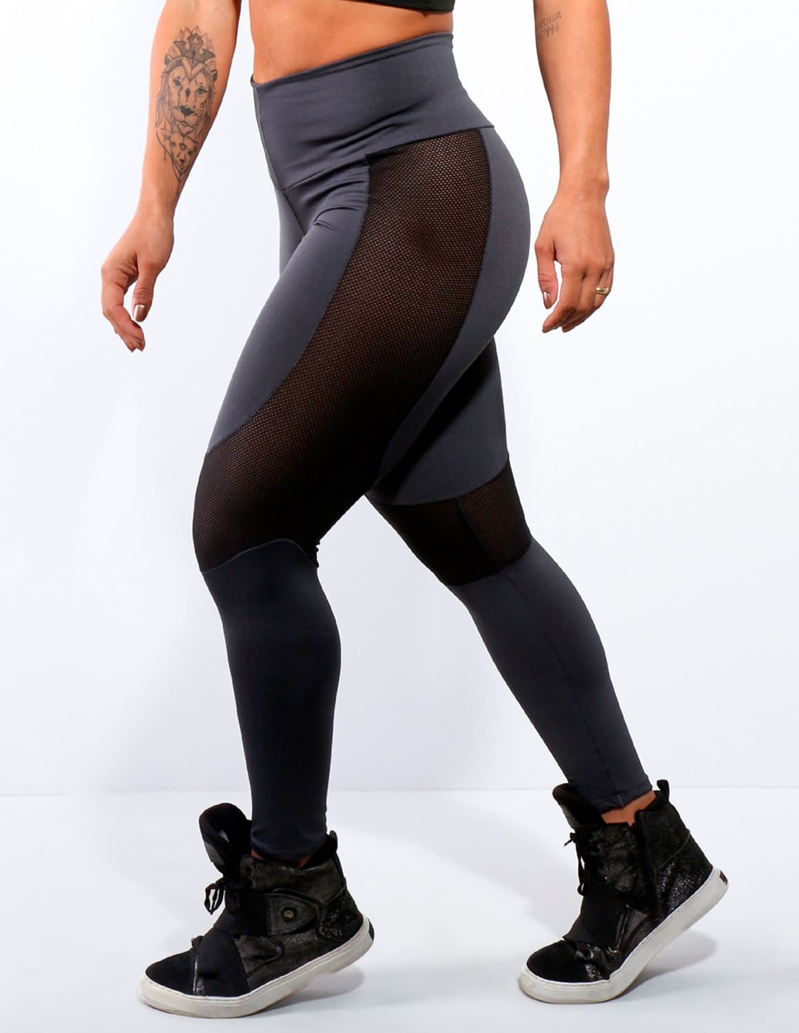 Calça Fitness Grafite com Tela Preta | Ref: 4.4.4172-28