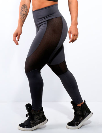 Calça Fitness Grafite com Tela Preta | Ref: 4.4.4172-28