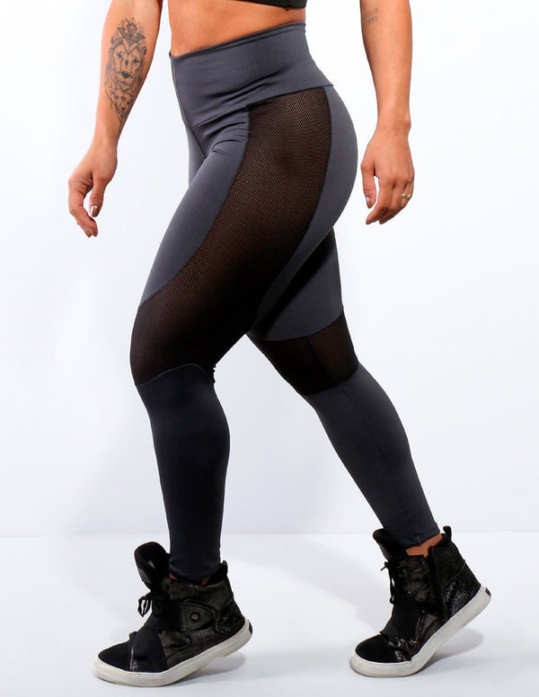 Calça Fitness Grafite com Tela Preta | Ref: 4.4.4172-28